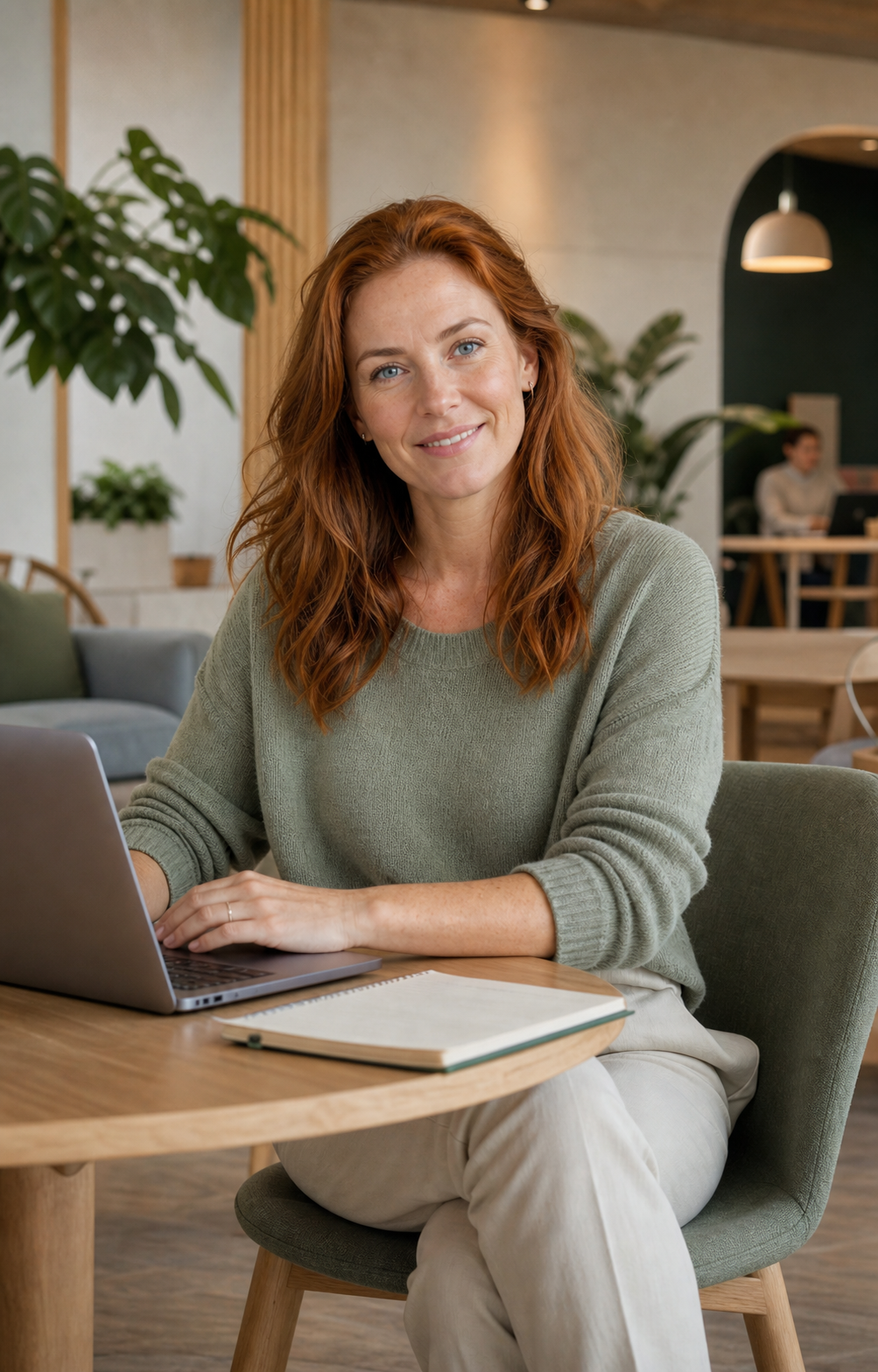 A happy coliving host working from a welcoming shared space